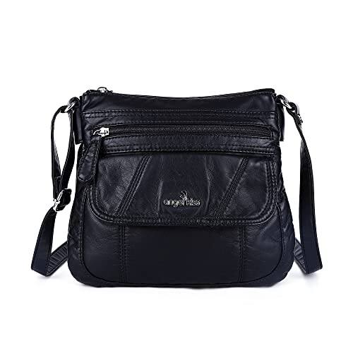 ESBANY - Angelkiss Small Womens Crossbody Bag Leather Shoulder Purse for Women Hobo Bag with Adjustable Shoulder Strap - Black