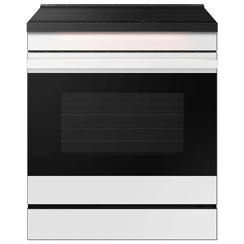 Front. Samsung - Bespoke 6.3 Cu. Ft. Slide-In Electric Induction Range with Ambient Edge Lighting - White Glass.