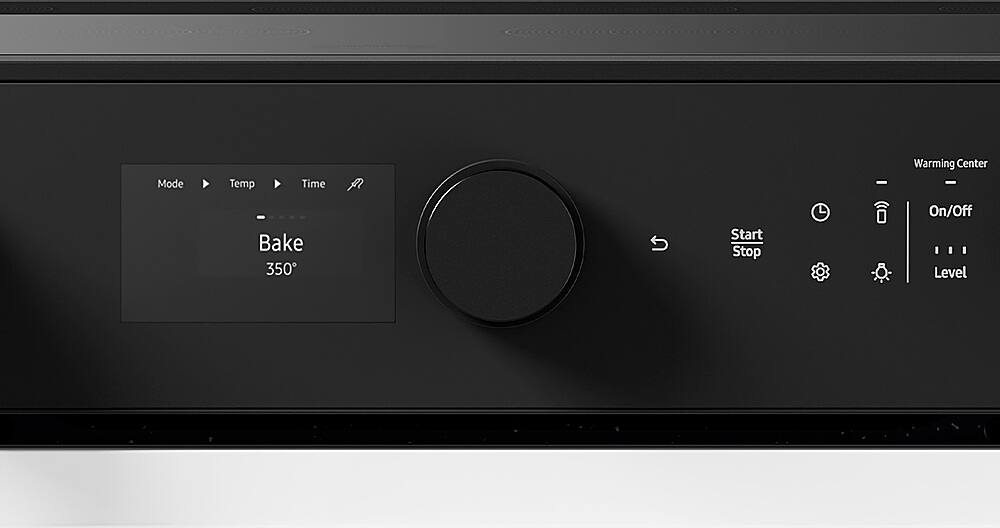 The text on the image reads:

Mode: Bake
Temperature: 350
Time: 0:00
Warming Center: Off
On/Off: On
Level: Off

The corrected text would be:

Mode: Bake
Temperature: 350
Time: 0:00
Warming Center: Off
On/Off: On
Level: Off