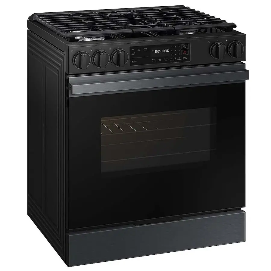 Alt View 11. Samsung - Bespoke 6.0 Cu. Ft. Slide-In Gas Range with Precision Knobs - Matte Black Steel.