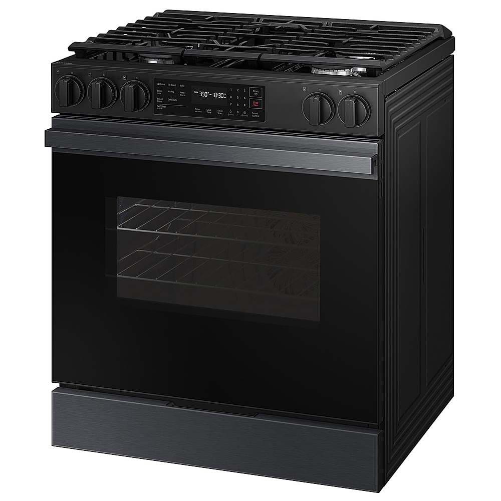 Alt View 12. Samsung - Bespoke 6.0 Cu. Ft. Slide-In Gas Range with Precision Knobs - Matte Black Steel.