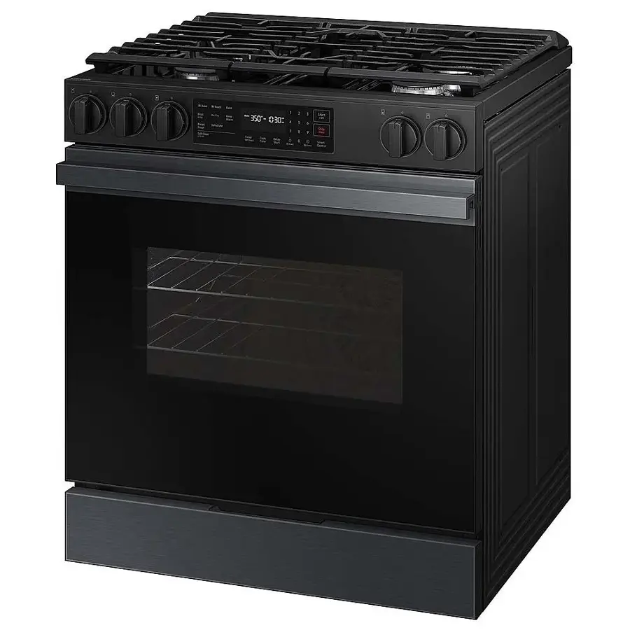 Alt View 12. Samsung - Bespoke 6.0 Cu. Ft. Slide-In Gas Range with Precision Knobs - Matte Black Steel.