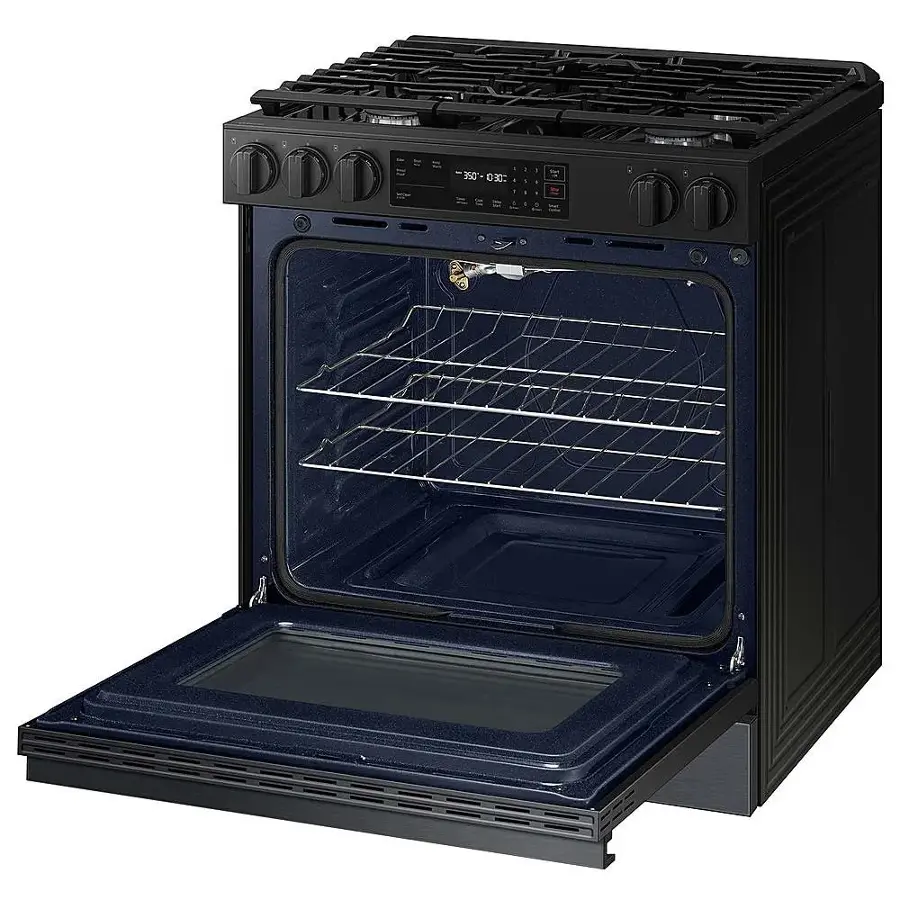 Alt View 14. Samsung - Bespoke 6.0 Cu. Ft. Slide-In Gas Range with Precision Knobs - Matte Black Steel.