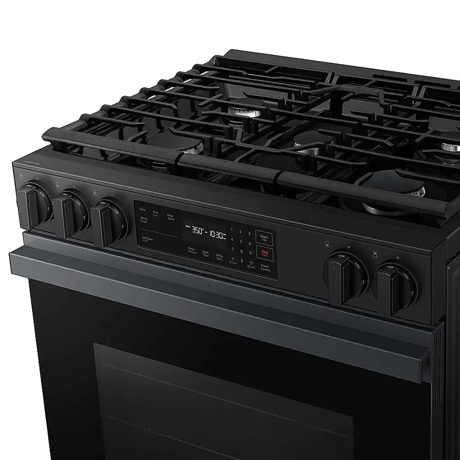 Alt View 16. Samsung - Bespoke 6.0 Cu. Ft. Slide-In Gas Range with Precision Knobs - Matte Black Steel.
