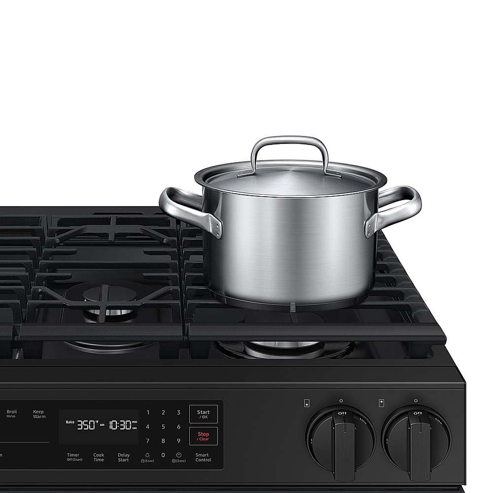 Alt View 18. Samsung - Bespoke 6.0 Cu. Ft. Slide-In Gas Range with Precision Knobs - Matte Black Steel.