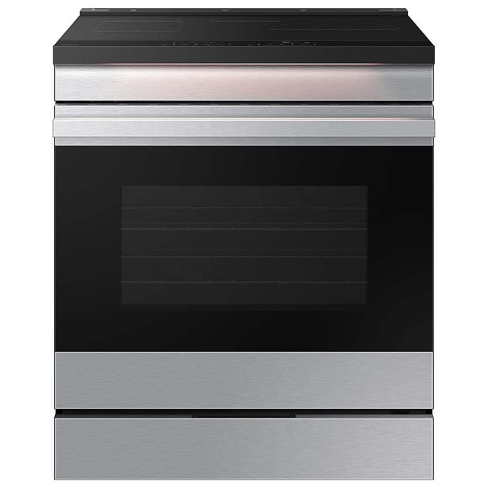 Front. Samsung - Bespoke 6.3 Cu. Ft. Slide-In Electric Induction Range with Ambient Edge Lighting - Stainless Steel.