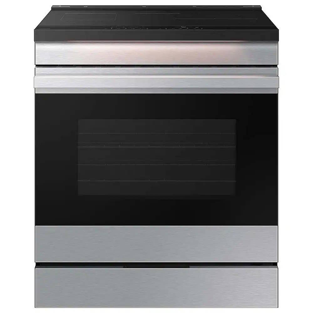 Front. Samsung - Bespoke 6.3 Cu. Ft. Slide-In Electric Induction Range with Ambient Edge Lighting - Stainless Steel.