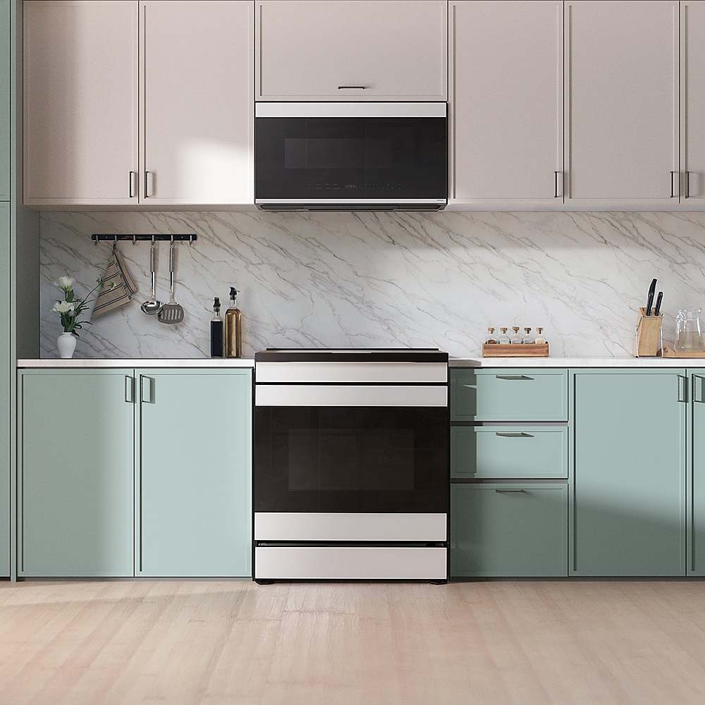 Alt View 11. Samsung - Bespoke 6.3 Cu. Ft. Slide-In Electric Induction Range AI Home Display - White Glass.