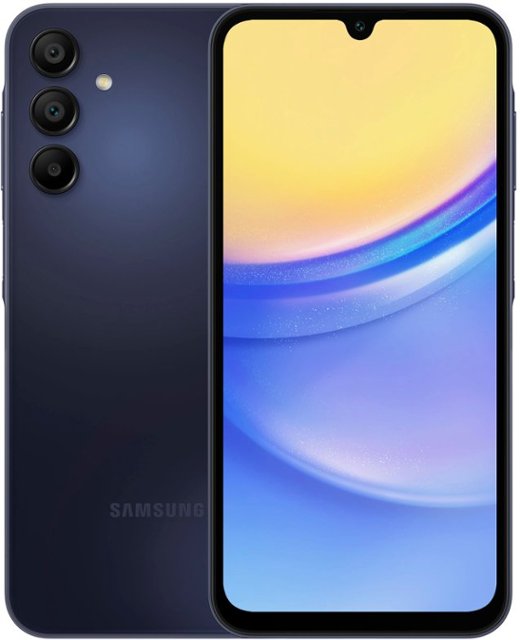 Front. Samsung - Galaxy A15 5G 128GB (Unlocked) - Blue Black.