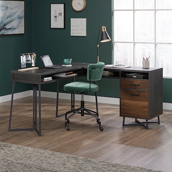 Sauder Canton Lane L Shaped Metal Base Computer Desk Brew