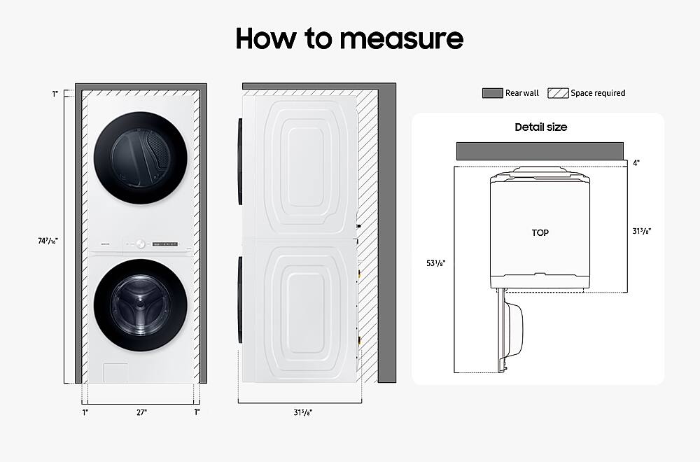 How to measure: 1. Rearwall Z Space required. Detail size: 4*747/1. TOP: 313/" 53%* 1 27" 1 313/"