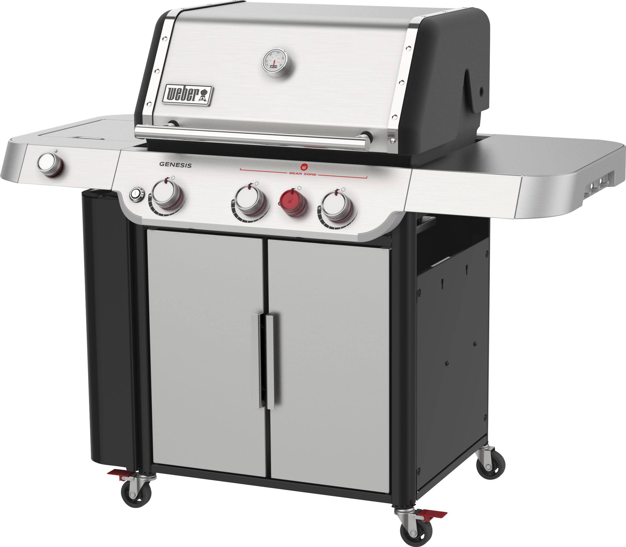 Left. Weber - GENESIS S-335 Propan Gas Grill - Stainless Steel.