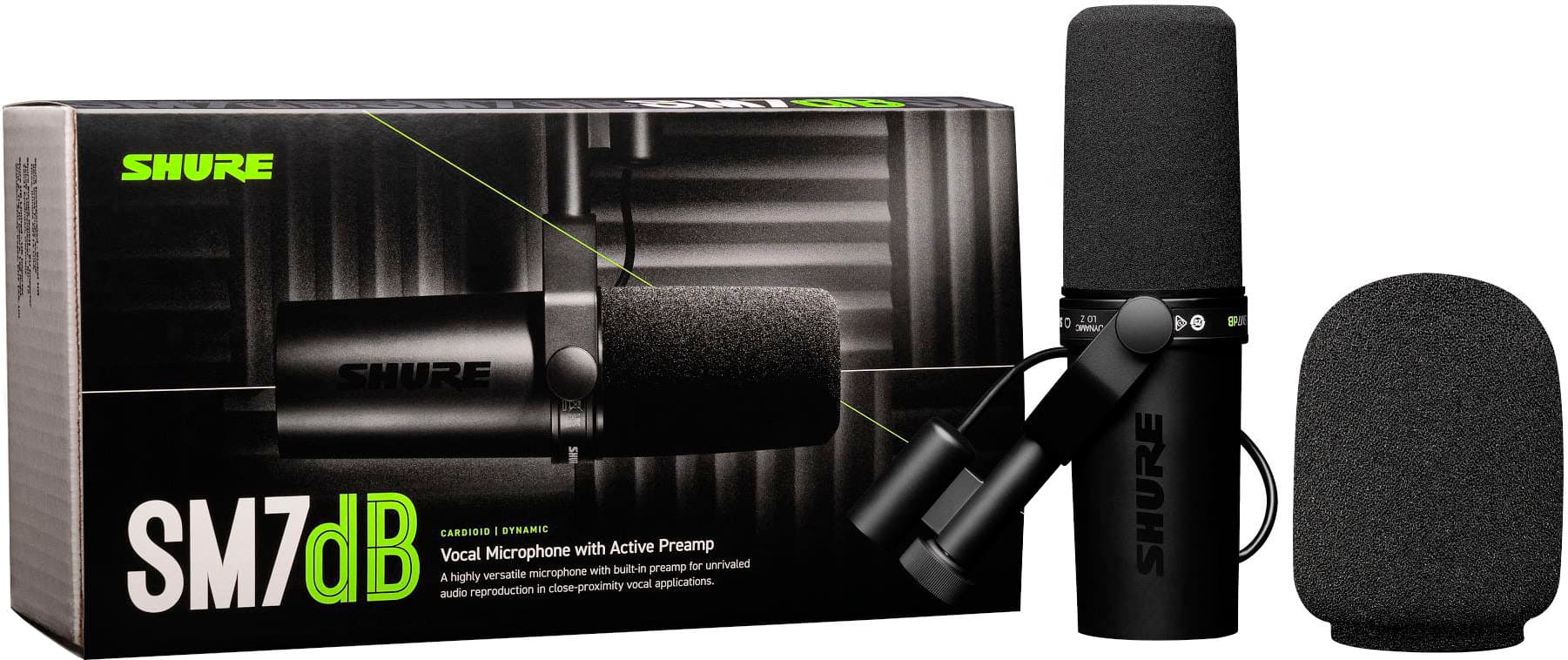 Angle. Shure - SM7dB Wired Cardioid Dynamic Microphone with Built-in Preamp - Black.