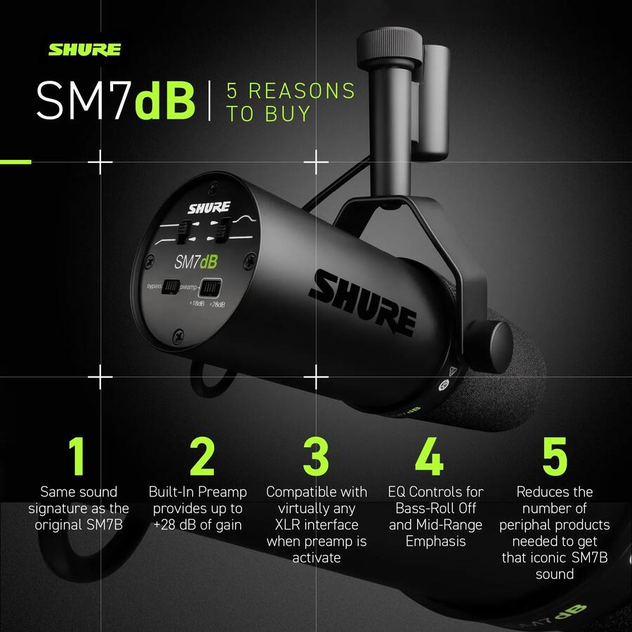Shure SM7dB Wired Cardioid Dynamic Microphone with Built in Preamp Shure SM7dB Wired Cardioid Dynamic Microphone with Built in Preamp