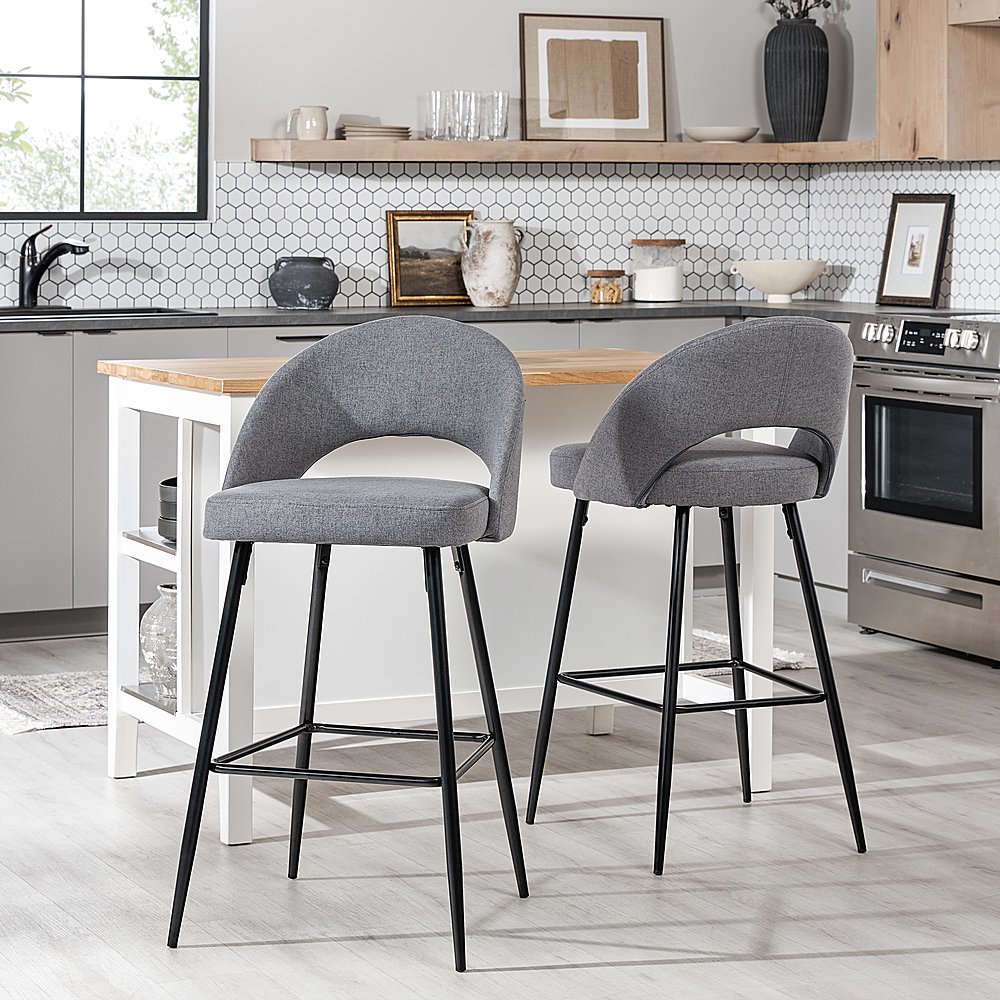 Walker Edison Modern Upholstered Barstool (2 Piece set) Charcoal