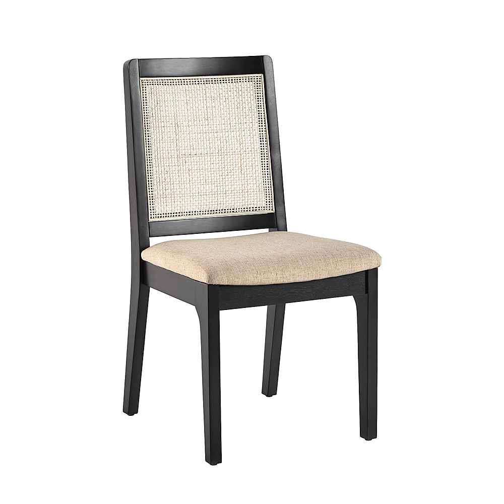 Left View: Walker Edison - Boho Solid Wood Dining Chair with Rattan Inset (2-Piece Set) - Black