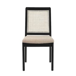 Walker Edison - Boho Solid Wood Dining Chair with Rattan Inset (2-Piece Set) - Black - Angle_Zoom