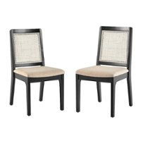Walker Edison - Boho Solid Wood Dining Chair with Rattan Inset (2-Piece Set) - Black - Front_Zoom