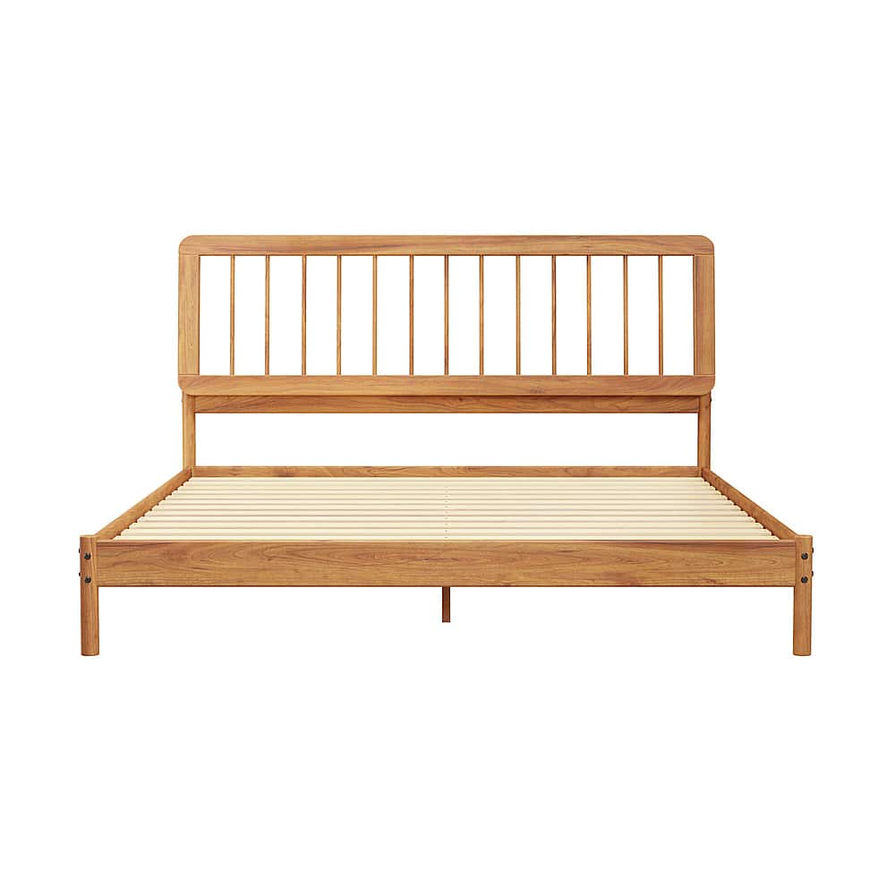Walker Edison - Mid-Century Modern Slatted Solid Wood King Bedframe - Caramel - Front_Zoom