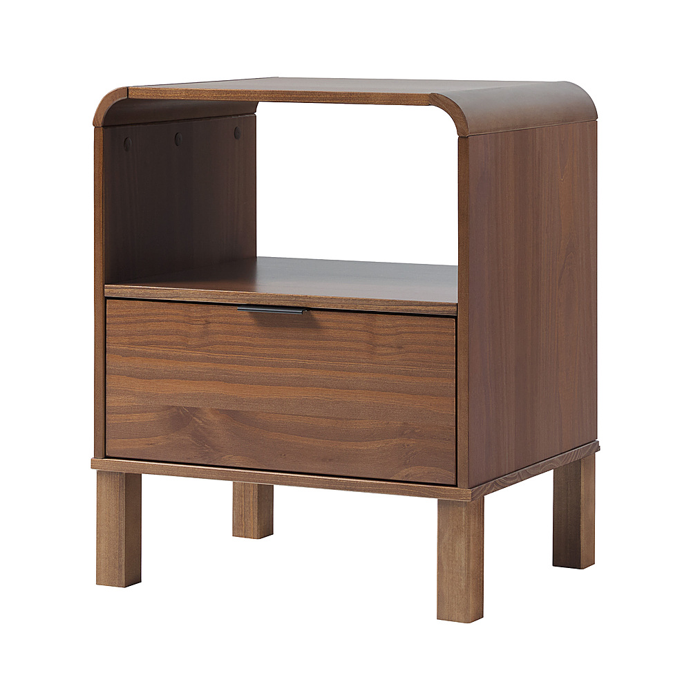 Angle View: Walker Edison - Modern Curved-Frame 1-Drawer Solid Wood Nightstand - Brown