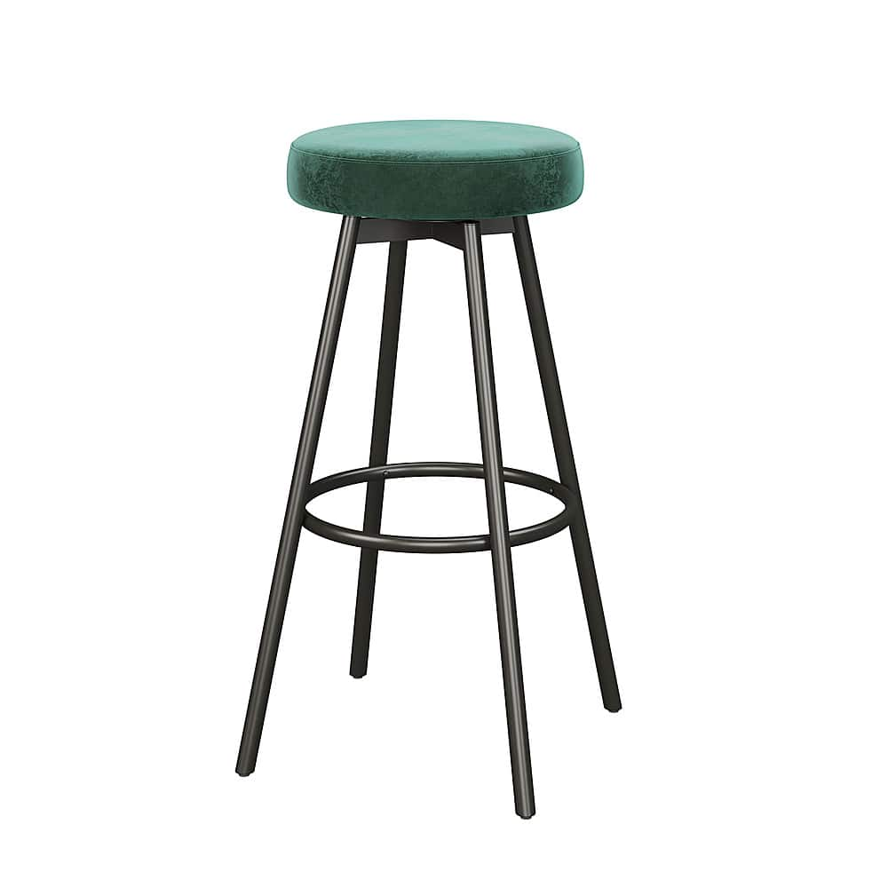 Left View: Walker Edison - Transitional Glam Swivel-Seat Barstool (2-Piece set) - Emerald