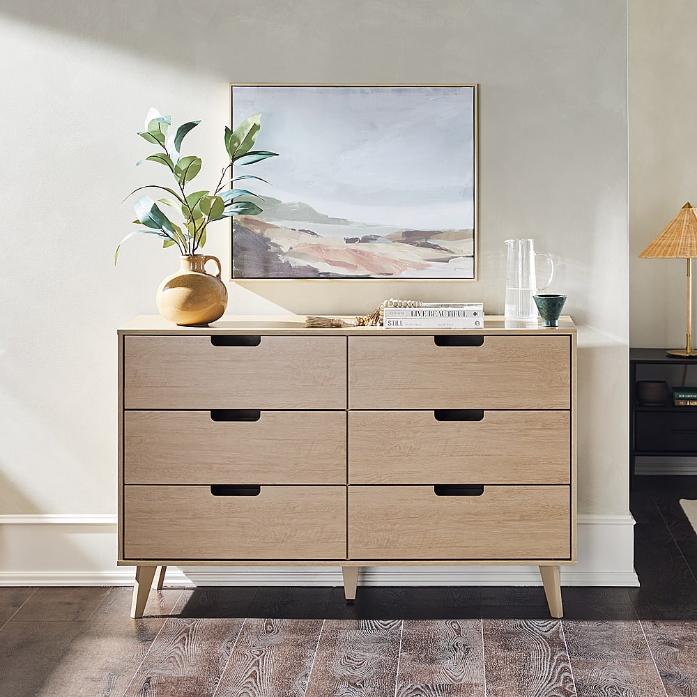 Best Buy: Walker Edison Simple Dresser With Six Cut Out Handles Riviera 