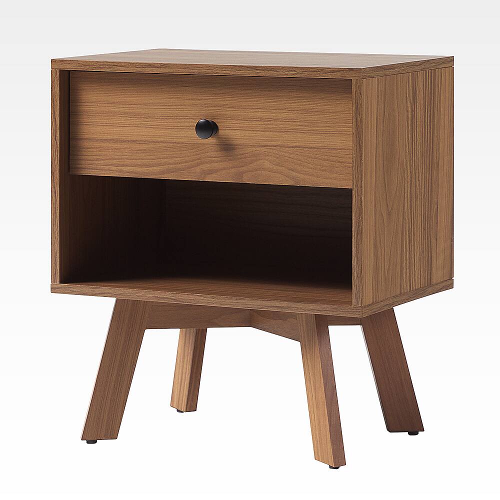 Angle View: Walker Edison - Mid-Century Modern 1-Drawer Angle-Leg Nightstand - Mocha