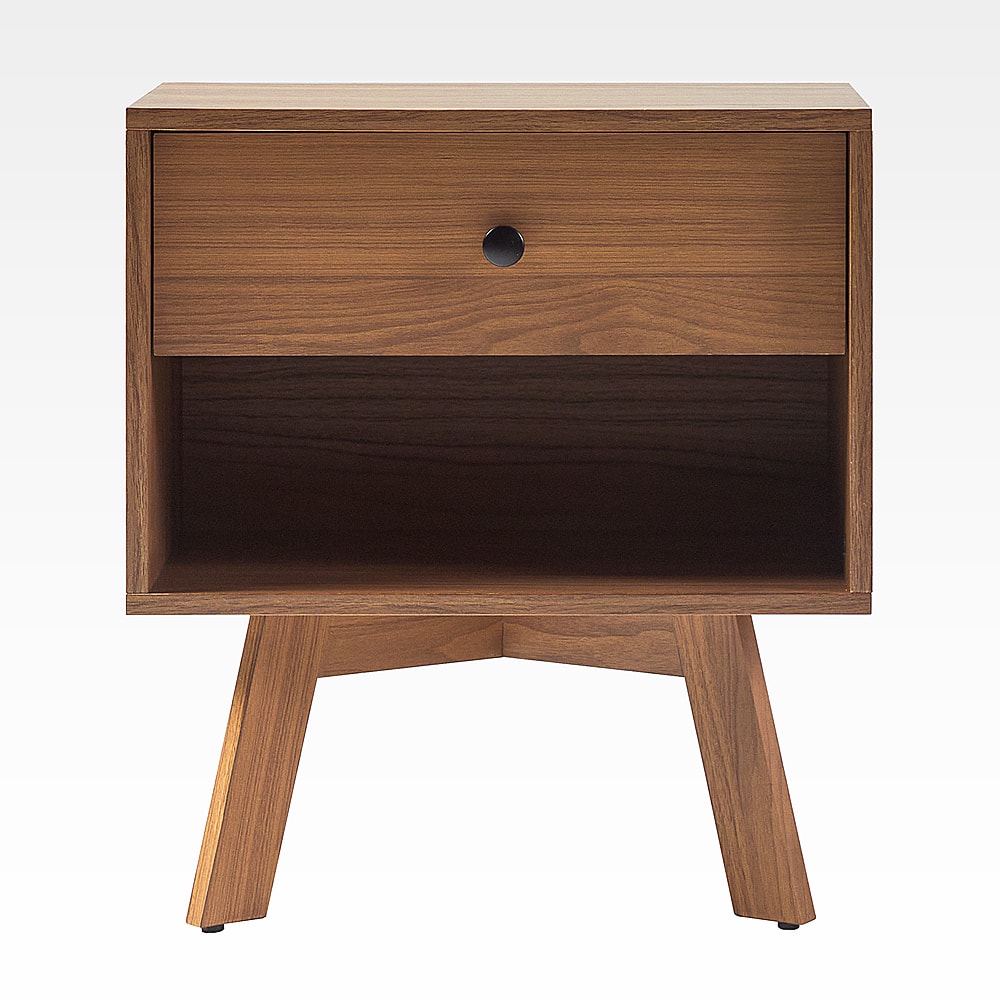 Front. Walker Edison - Mid-Century Modern 1-Drawer Angle-Leg Nightstand - Mocha.