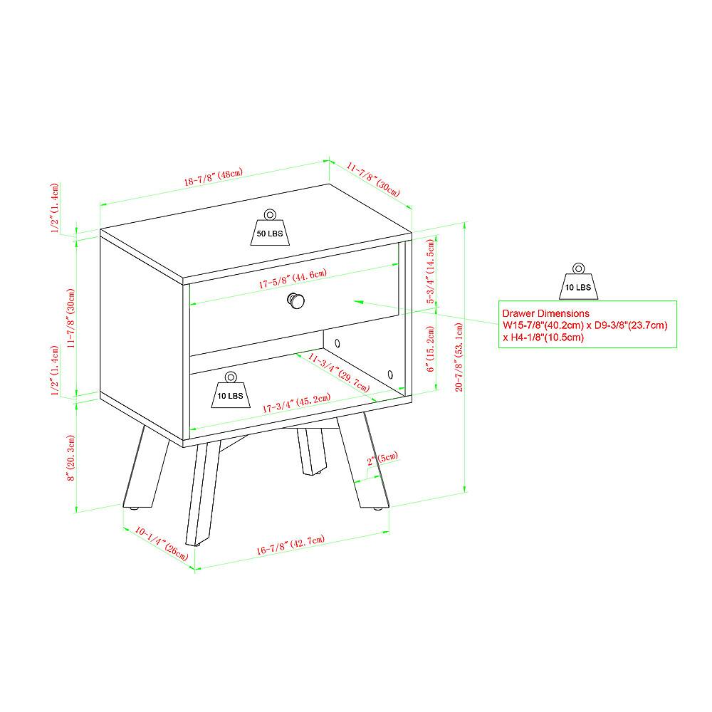 Alt View 40. Walker Edison - Mid-Century Modern 1-Drawer Angle-Leg Nightstand - Mocha.