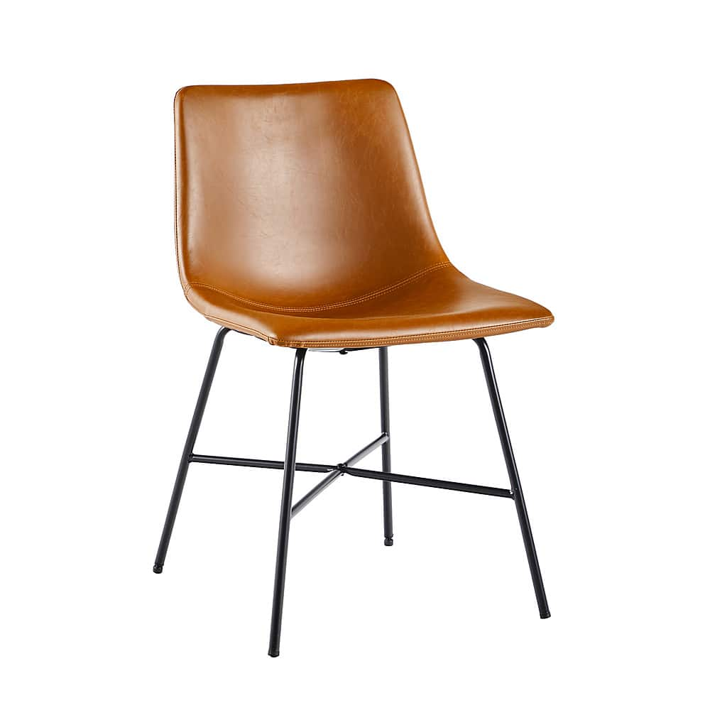 Left View: Walker Edison - Dining Chair with Metal X Base (2-PIece Set) - Whiskey Brown