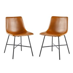 Walker Edison - Dining Chair with Metal X Base (2-PIece Set) - Whiskey Brown - Front_Zoom