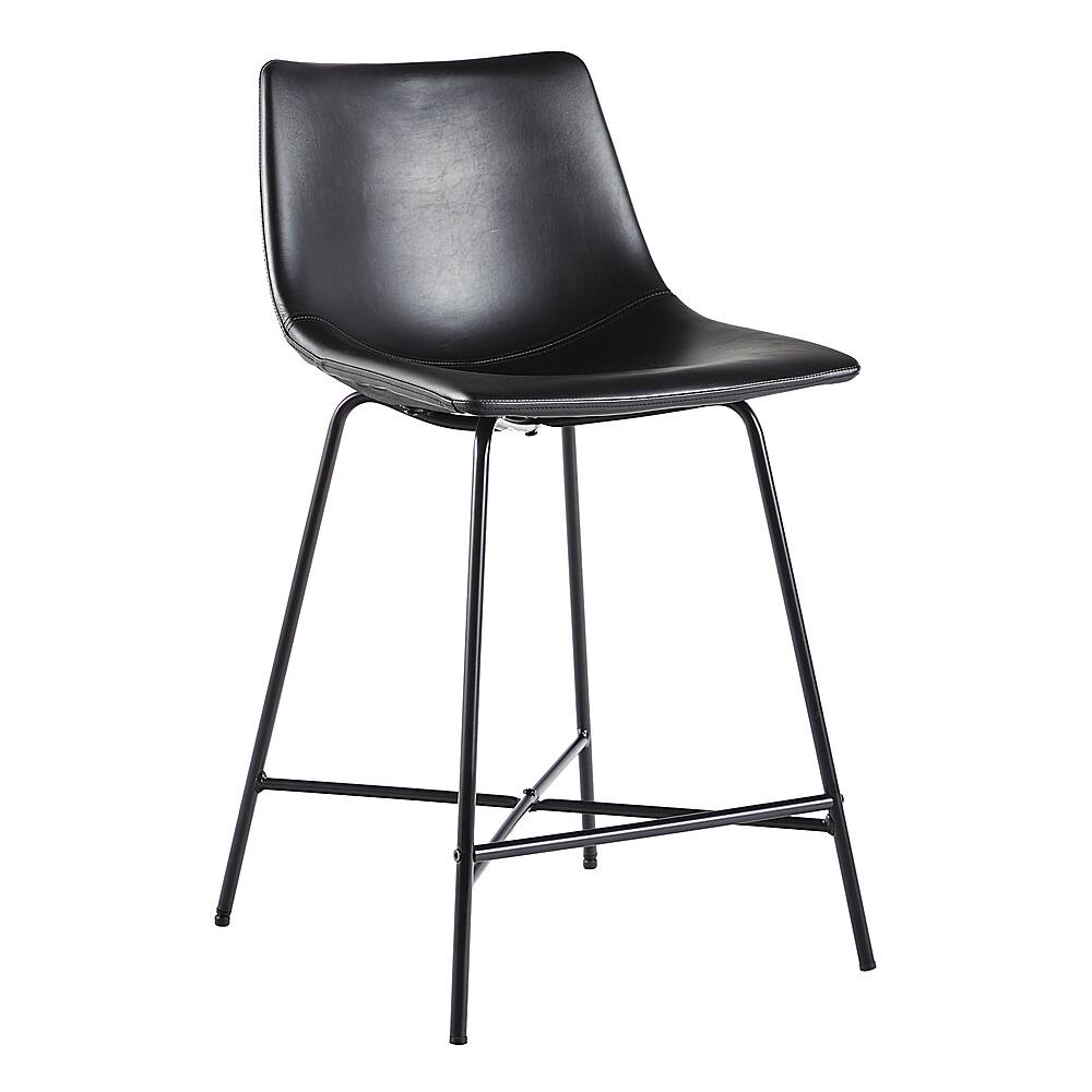 Left View: Walker Edison - Modern X Base Upholstered Counter Stool (2-Piece set) - Black