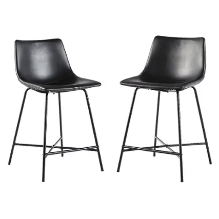 Front. Walker Edison - Modern X Base Upholstered Counter Stool (2-Piece set) - Black.