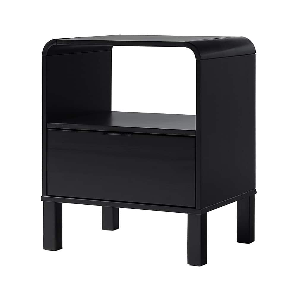 Angle View: Walker Edison - Modern Curved-Frame 1-Drawer Solid Wood Nightstand - Black