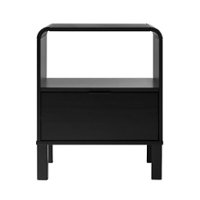 Walker Edison - Modern Curved-Frame 1-Drawer Solid Wood Nightstand - Black - Front_Zoom
