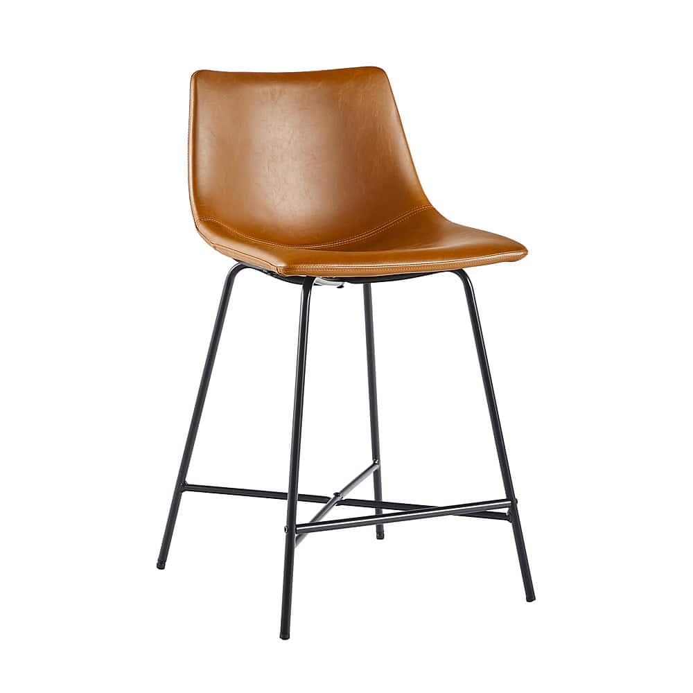 Left View: Walker Edison - Modern X Base Upholstered Counter Stool (2-Piece set) - Whiskey Brown