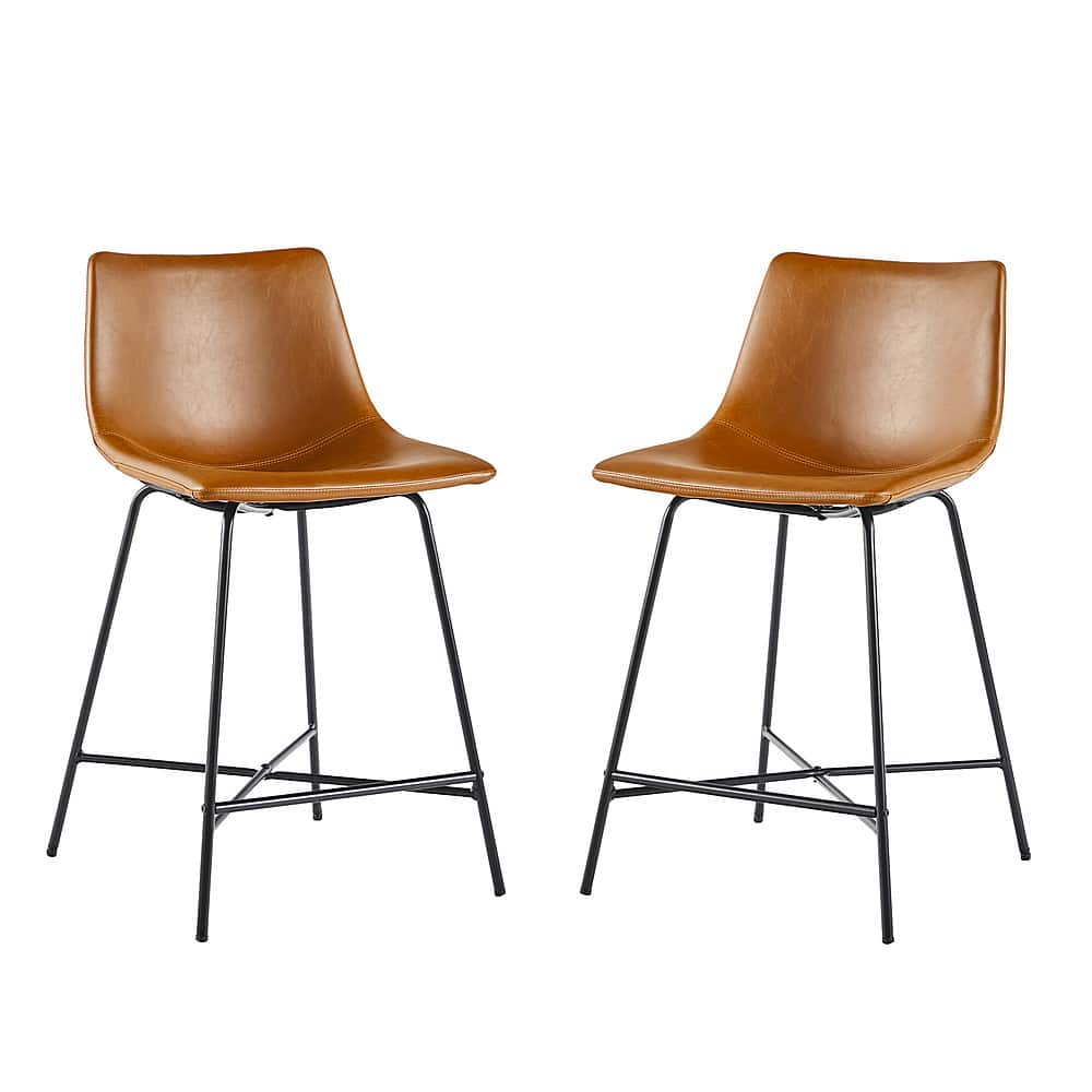 Walker Edison - Modern X Base Upholstered Counter Stool (2-Piece set) - Whiskey Brown - Front_Zoom