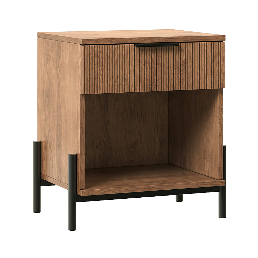 Angle View: Walker Edison - Modern Reeded-Front 1-Drawer Nightstand - Mocha