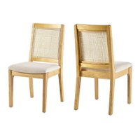 Walker Edison - Boho Solid Wood Dining Chair with Rattan Inset (2-Piece Set) - Natural - Front_Zoom