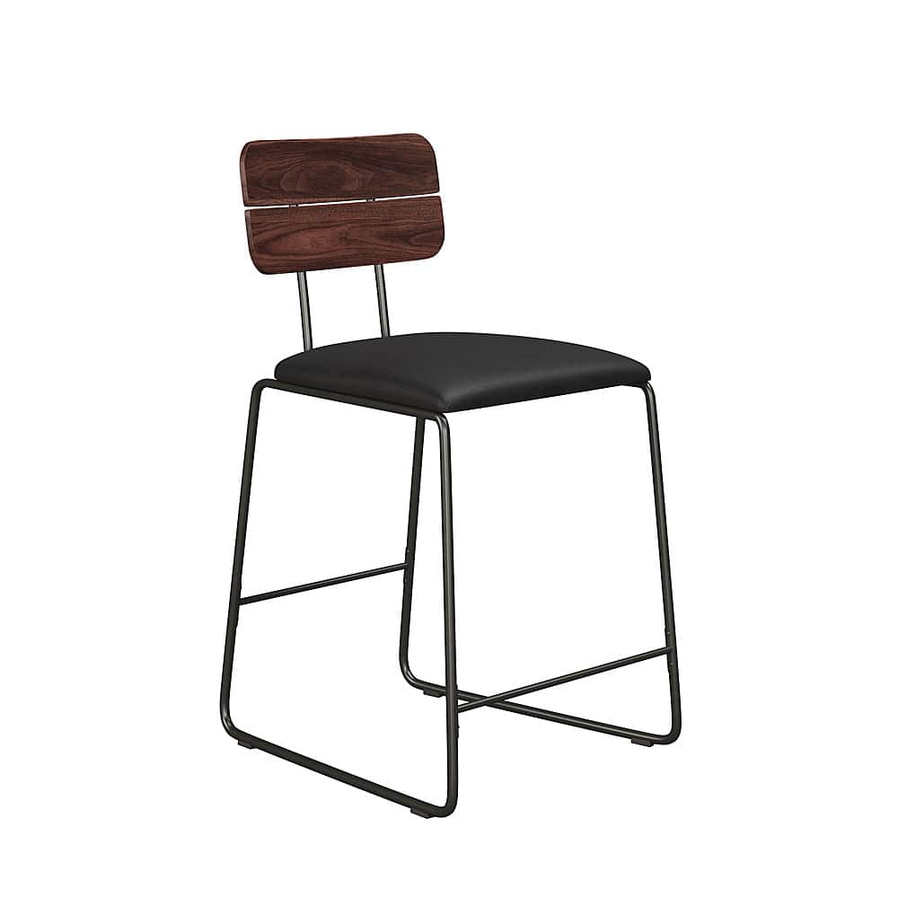 Left View: Walker Edison - Modern Counter-Height Mixed-Material Barstool (2-Piece set) - Black