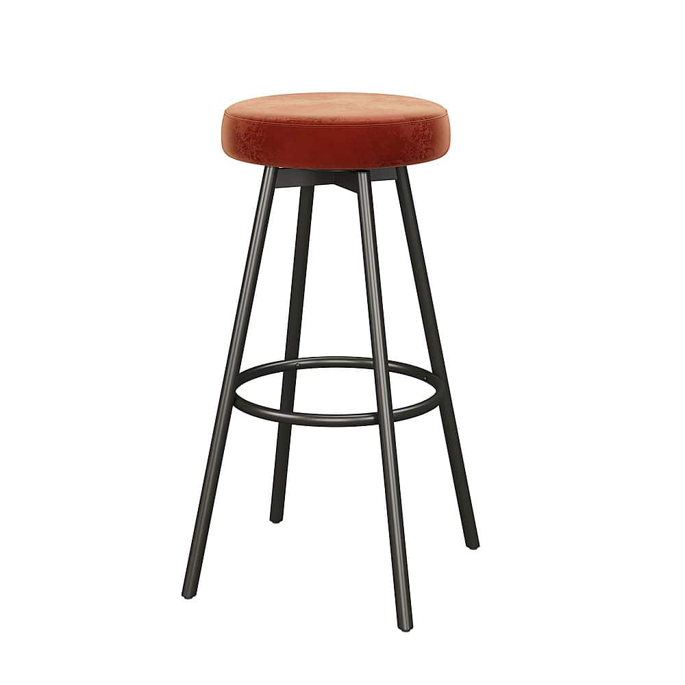 Left View: Walker Edison - Transitional Glam Swivel-Seat Barstool (2-Piece set) - Rust