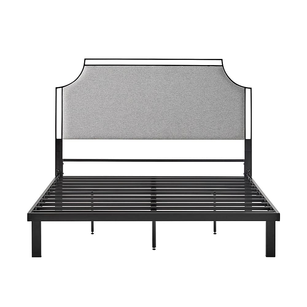 Front Zoom. Walker Edison - Traditional Metal Upholstered Queen Bedframe - Gray.