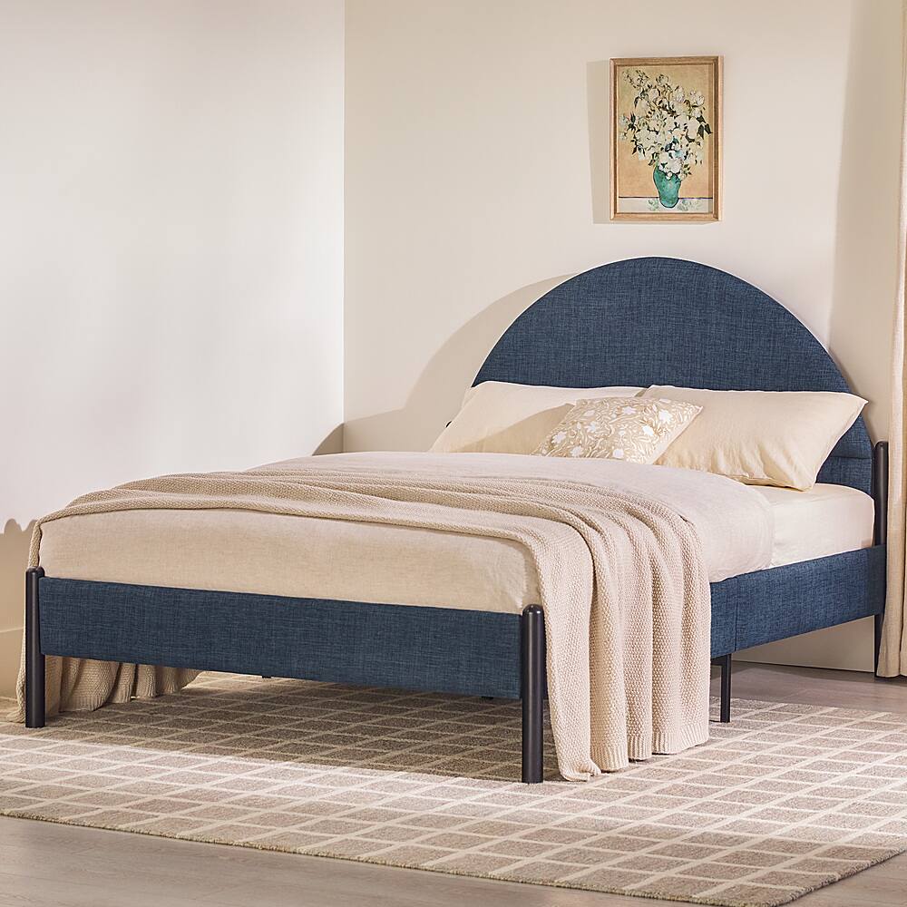 Alt View 12. Walker Edison - Modern Upholstered Curved-Headboard Queen Bedframe - Blue.