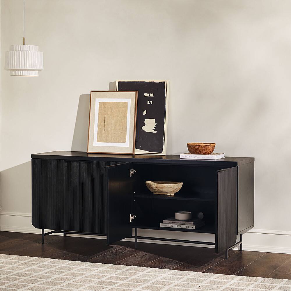 Best Buy Walker Edison Scandi 4Door Minimalist Reeded Sideboard Black