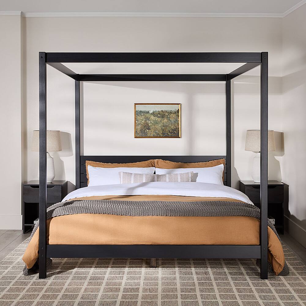 Walker Edison Minimalist Solid Wood Canopy King Bedframe Black