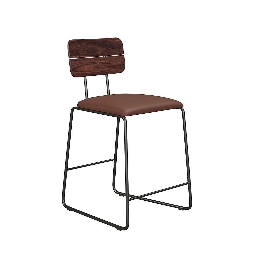 Left View: Walker Edison - Modern Counter-Height Mixed-Material Barstool (2-Piece set) - Brown