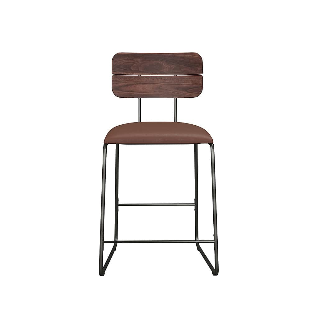 Angle View: Walker Edison - Modern Counter-Height Mixed-Material Barstool (2-Piece set) - Brown