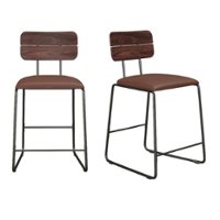 Walker Edison - Modern Counter-Height Mixed-Material Barstool (2-Piece set) - Brown - Front_Zoom