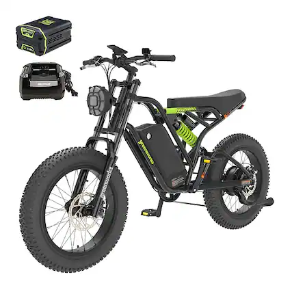 Front. Greenworks - 80V 20" Venture Series Fat Tire Utility EBike w/ 22mi Max Op. Rang & 20mph Max Speed w/4.0 Ah Battery and Charger - Black.