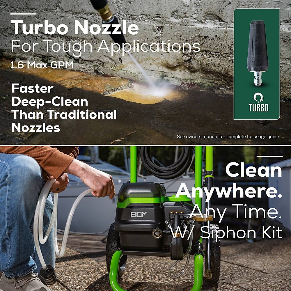 Alt View 19. Greenworks - Greenworks 80V 3000 PSI Pressure Washer with Two (2) 4.0Ah Batteries & Dual-Port Rapid Charger - Black.